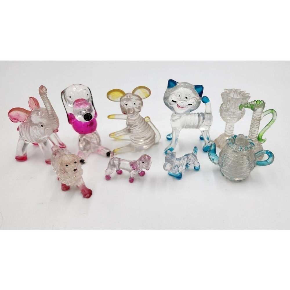 Vintage Lucite Figures Lot of 10 Snoopy Elephant Cat Dogs Collectible